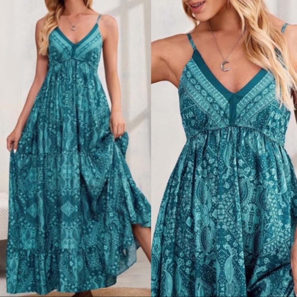 Bohemian Gypsy Purple Ruffle Cami Maxi Dress Floral - Picture 8 of 11
